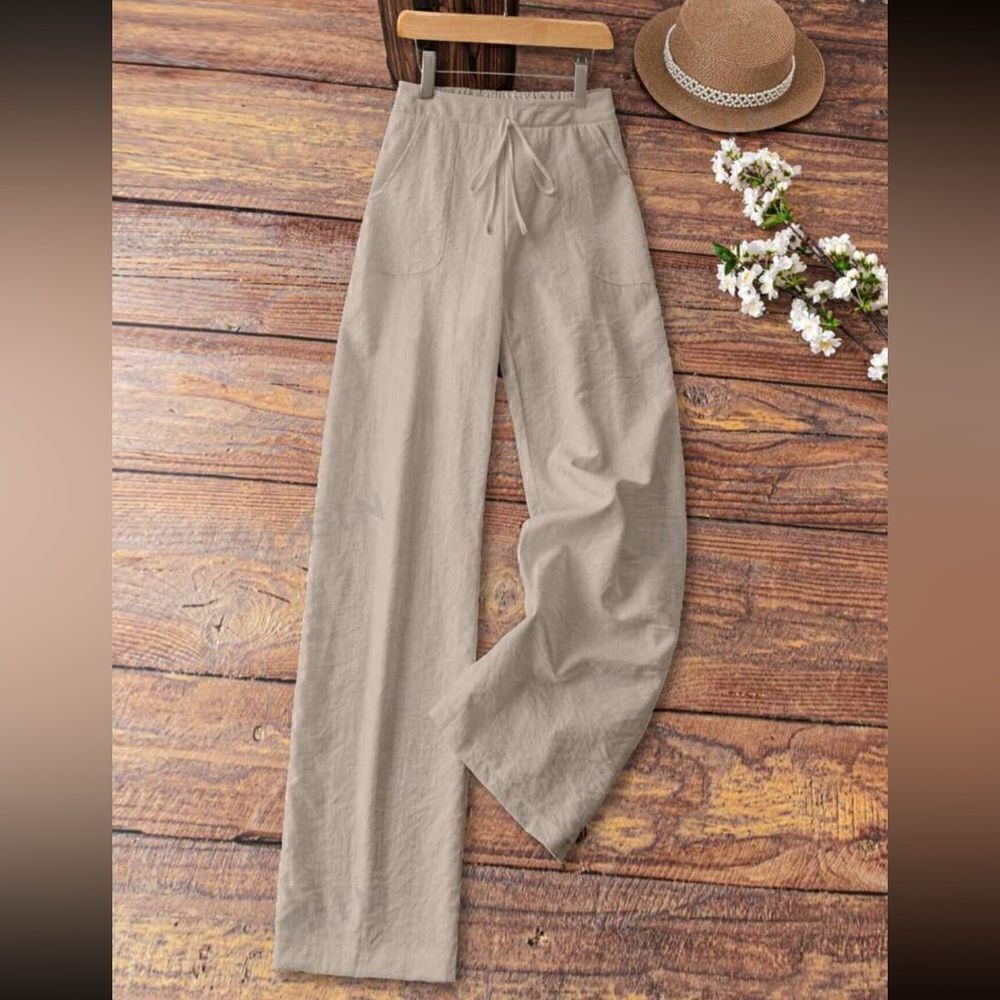 SHEIN Essence women’s relaxed fit casual wide leg pants w pockets& tie waist- S - Picture 6 of 14